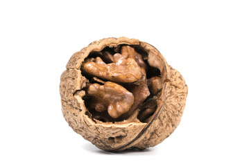broken walnut on white background