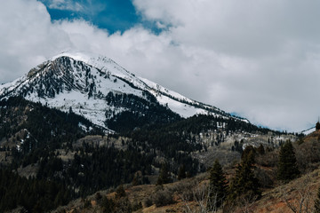 Snow Covered Mountain Peaks on a Cloudy Day in Utah