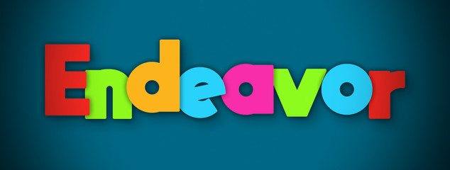 Endeavor - overlapping multicolor letters written on blue background
