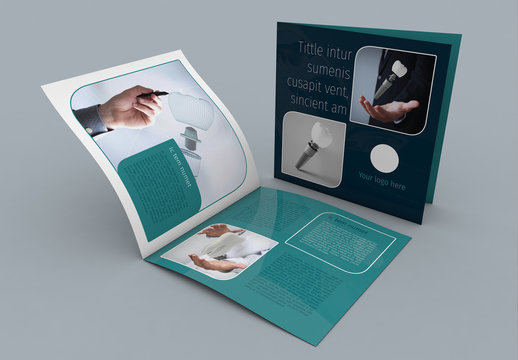 Blue and Teal Square Brochure Layout