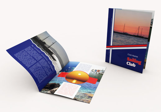 Blue Brochure Layout with Diagonal Stripe Elements