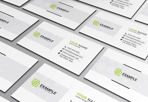 Business Card Layout with Green Accents