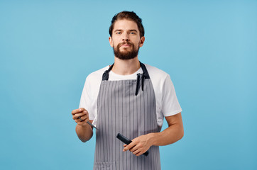 Fototapeta premium barber man on blue background