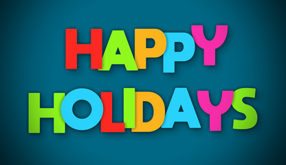Happy Holidays! - overlapping multicolor letters written on blue background