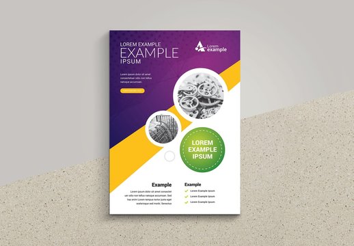 Business Flyer Layout with Purple and Yellow Accents