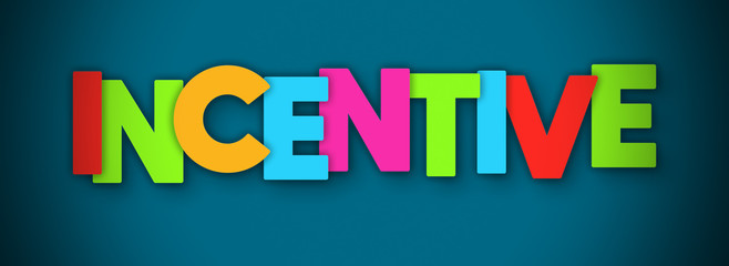 Incentive - overlapping multicolor letters written on blue background