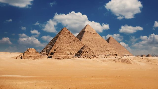 Dolly shot of the great pyramids in Giza valley, timelapse, Cairo, Egypt