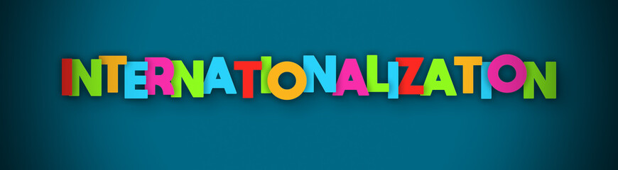 Internationalization - overlapping multicolor letters written on blue background