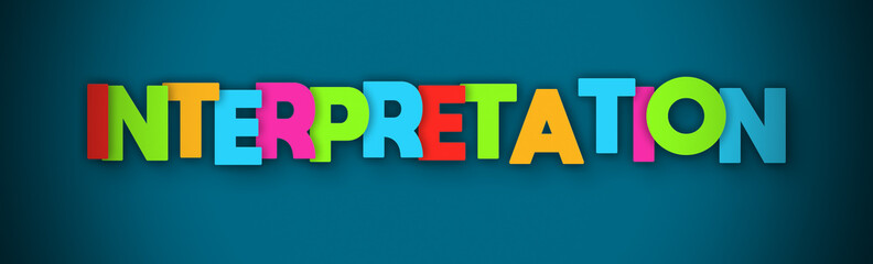 Interpretation - overlapping multicolor letters written on blue background
