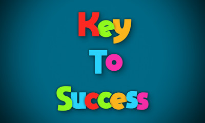 Key To Success - overlapping multicolor letters written on blue background