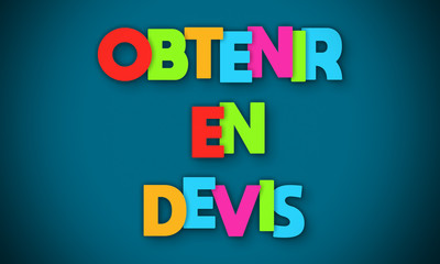 Obtenir En Devis - overlapping multicolor letters written on blue background