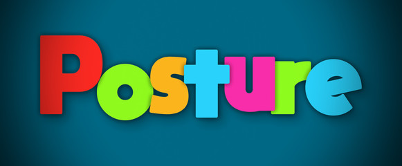 Posture - overlapping multicolor letters written on blue background