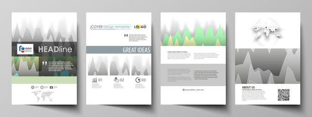Fototapeta na wymiar The vector illustration of the editable layout of A4 format covers design templates for brochure, magazine, flyer, booklet, report. Rows of colored diagram with peaks of different height.