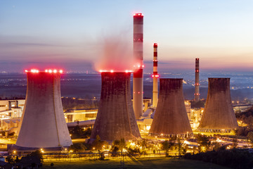 Coal power plant at twilight.
