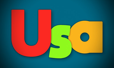 Usa - overlapping multicolor letters written on blue background
