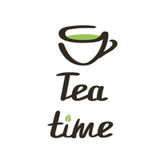 Tea time. Hand drawn lettering. Vector illustration.