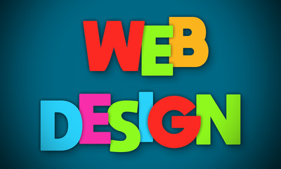 Web Design - overlapping multicolor letters written on blue background