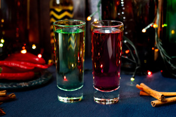 Red and green shots, christmas