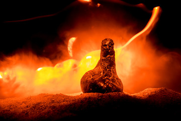Horror silhouette of scary figure at night. Female demon. Demons coming. Slhouette of devil or...
