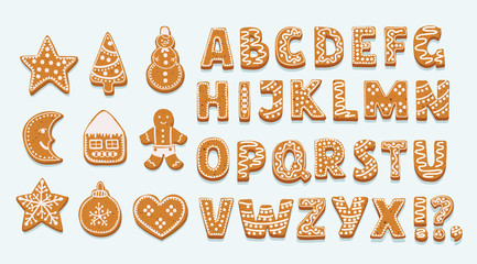 Alphabet ginger cookie isolated on white background - obrazy, fototapety, plakaty