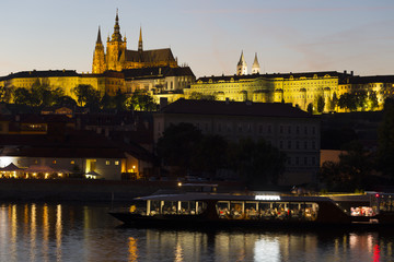 Prague gothic Castle with the Lesser Town above River Vltava in the Night, Czech Republic
