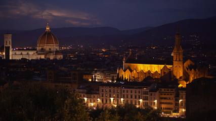 Fototapeta na wymiar Night cityscape of Florence with Cathedral Santa Maria del Fiore in view