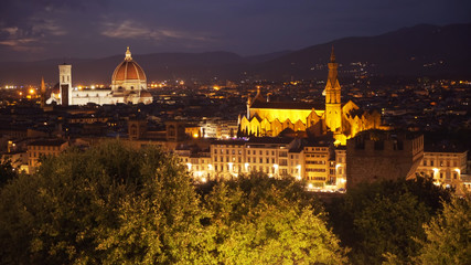 Fototapeta na wymiar Nighttime cityscape of Florence, Italy with the Duomo Cathedral in view