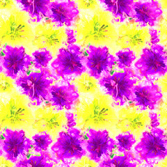Floral Watercolor Pattern. Summer Vintage Flower Print. Modern Dress Design. Bud Repeating Wallpaper Design. Meadow Flowers Illustration. Spring Illustration for Textile. Exotic Flower. Hibiscus.