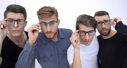 company of men of four wearing glasses