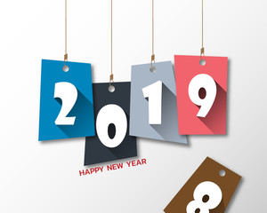 Happy new 2019 year. Greetings card. Colorful design. Vector illustration.