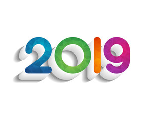 Happy new 2019 year. Greetings card. Colorful design. Vector illustration.