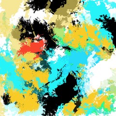 Abstract painting with bold bright colors and brushstrokes, in square format, white background, one of a kind artwork