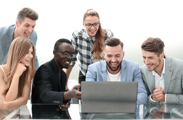 Business meeting in office with laptop computer