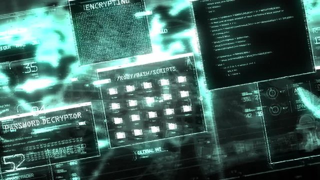 Retro Hacker Screen witch heavy distortion glitch fx. Password and Data Decryption. Green Blue Version - 4K