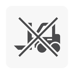 Forklift or lift truck prohibition vector icon or signs. Factory prohibition traffic signs to forbidden forklift or elevator machine equipment to access for safe, secure at workplace, point and area.