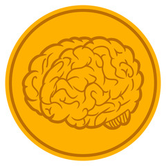 Vector brain coin illustration. An isolated illustration on a white background.