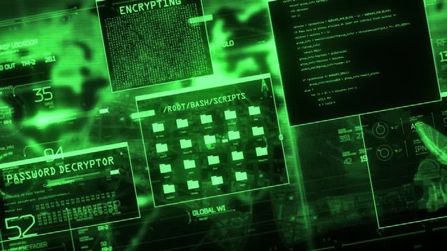 Retro Hacker Screen with TV lines. Password and Data Decryption. Green Version - 4K