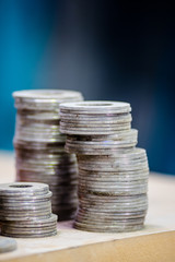 Stack of metal washers, close up side view