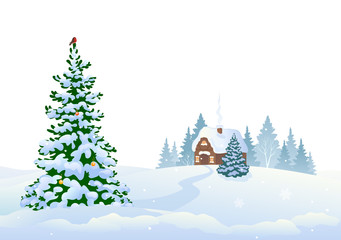 Winter woods and house background