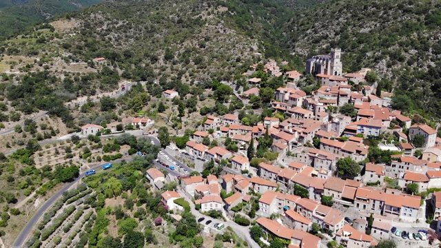 Aerial Drone Footage of EUS, a Pyrenees Mountain Village in the South of France
