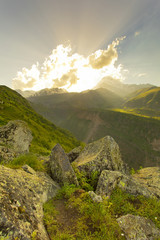 Sunset in the Caucasus mountains near Kazbegi 