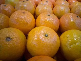 Oranges on market stall.selective focus