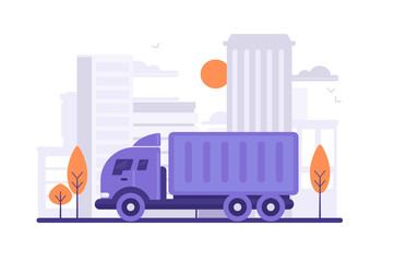Naklejka premium Truck is carrying things on city background.