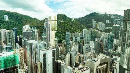 Naklejka premium Top View of Skyscrapers in a Big City. Financial and business centers in Hong Kong.