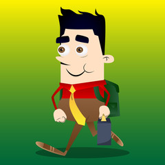 Schoolboy as boss with suitcase or bag and tie. Vector cartoon character illustration.