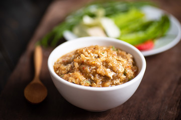 Northern Thai food (Mob Poo), spicy soup with crab, egg and vegetables