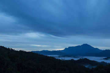 Majestic Beautiful Mount Kinabalu with Sea of cloud at Sabah Borneo