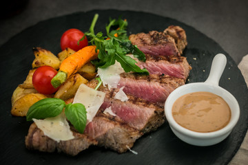 Beef steak with salads