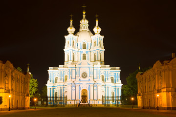 Smolny Cathedral in the September night. Saint-Petersburg, Russia