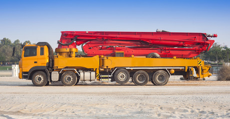 truck or machine with concrete pump for construction and industrial use